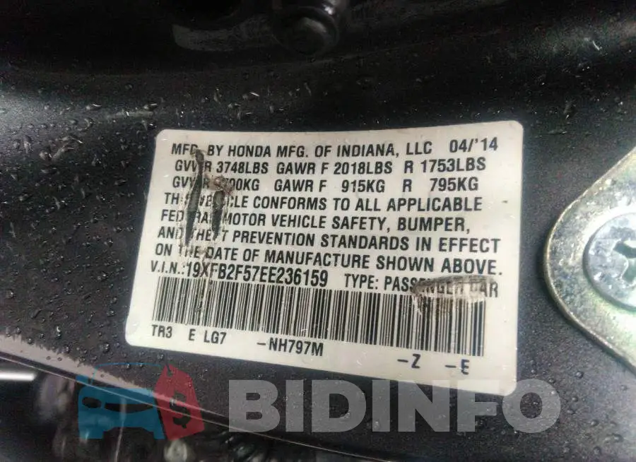 19XFB2F57EE236159 Photo# 9