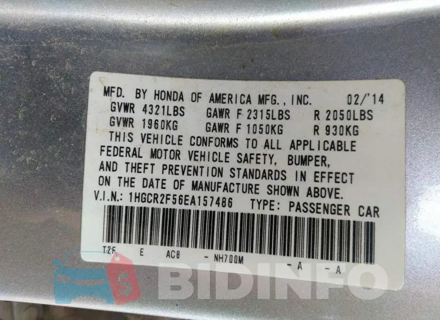 1HGCR2F56EA157486 Photo# 9