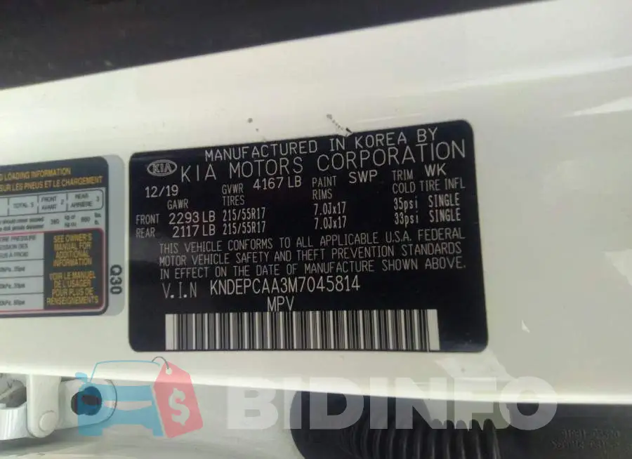 KNDEPCAA3M7045814 Photo# 9