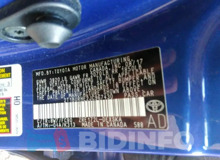 2T1BURHE2JC967430 Photo# 9