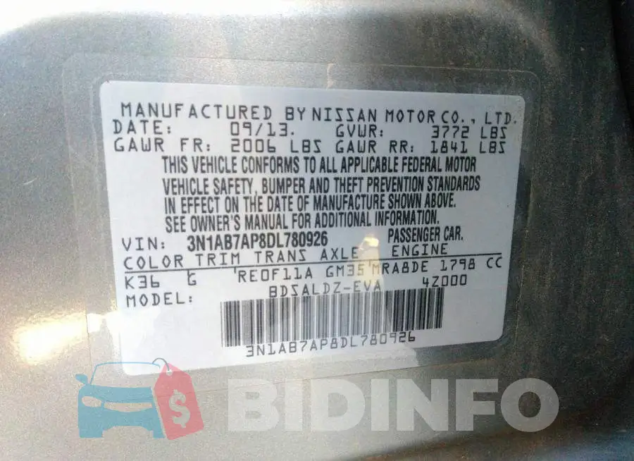 3N1AB7AP8DL780926 Photo# 9