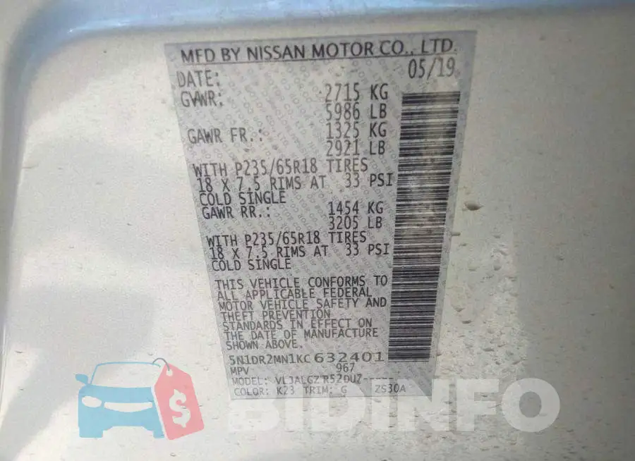 5N1DR2MN1KC632401 Photo# 9