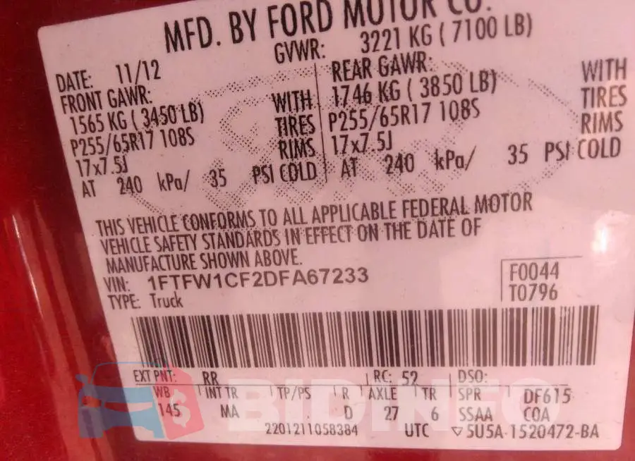 1FTFW1CF2DFA67233 Photo# 9