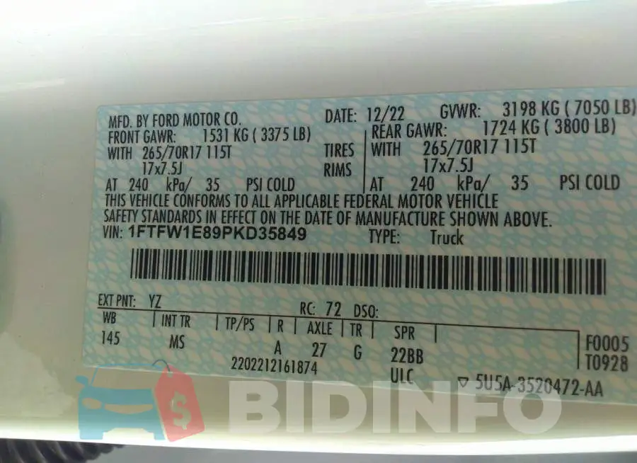 1FTFW1E89PKD35849 Photo# 9