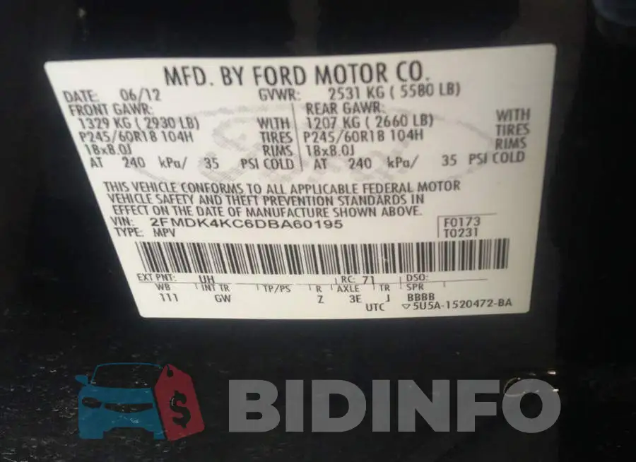2FMDK4KC6DBA60195 Photo# 9