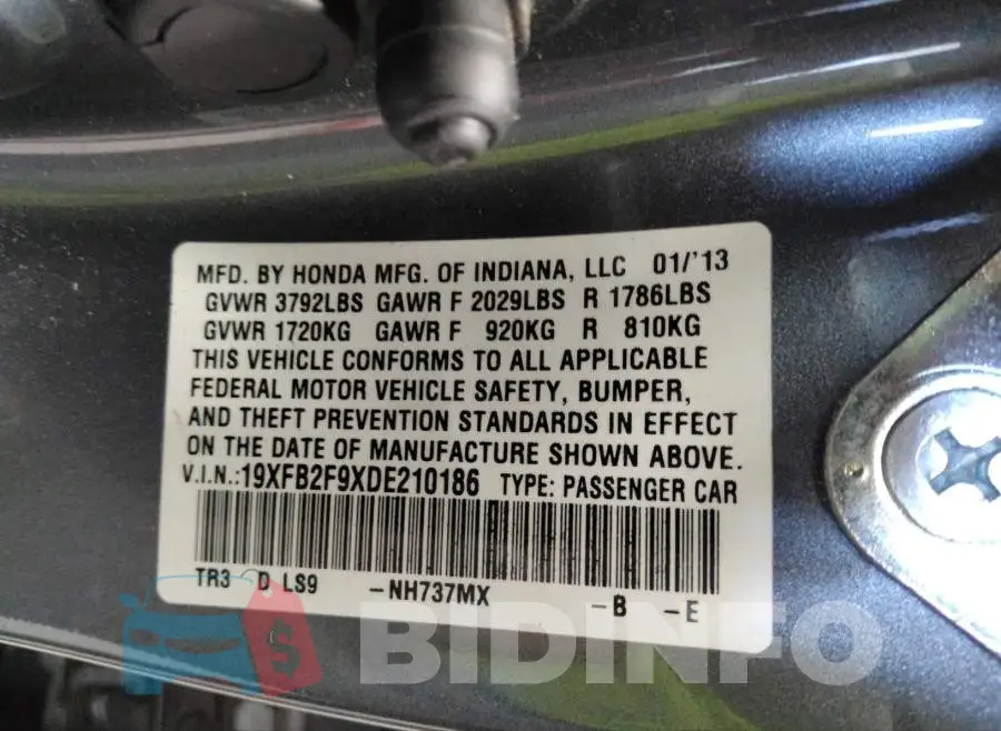 19XFB2F9XDE210186 Photo# 9