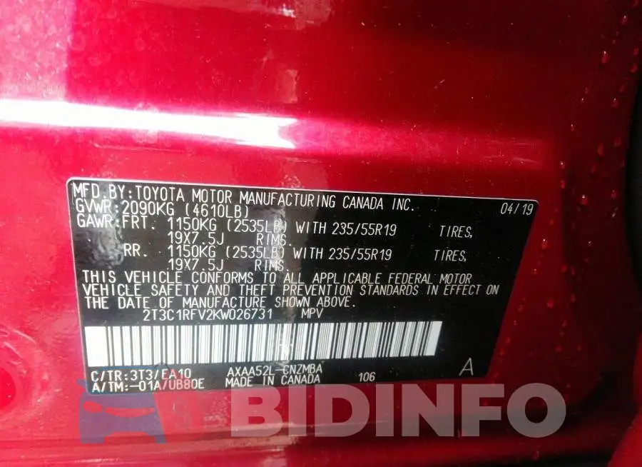 2T3C1RFV2KW026731 Photo# 9