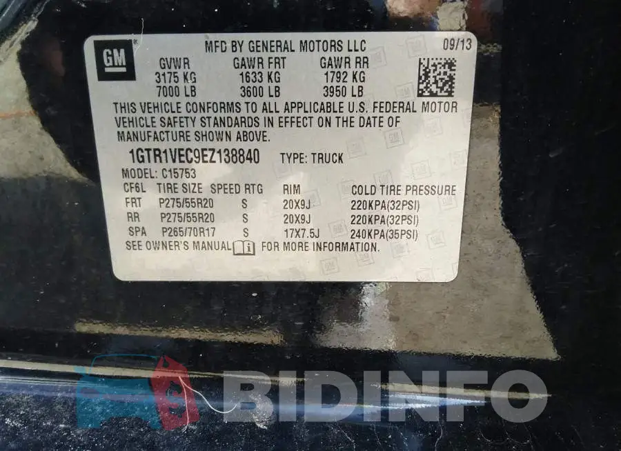 1GTR1VEC9EZ138840 Photo# 9
