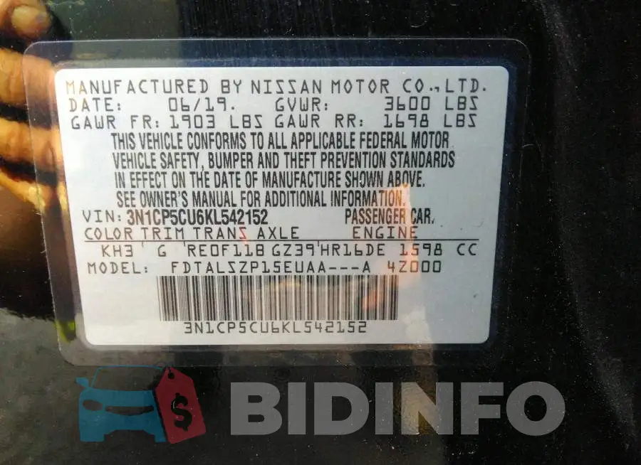 3N1CP5CU6KL542152 Photo# 9