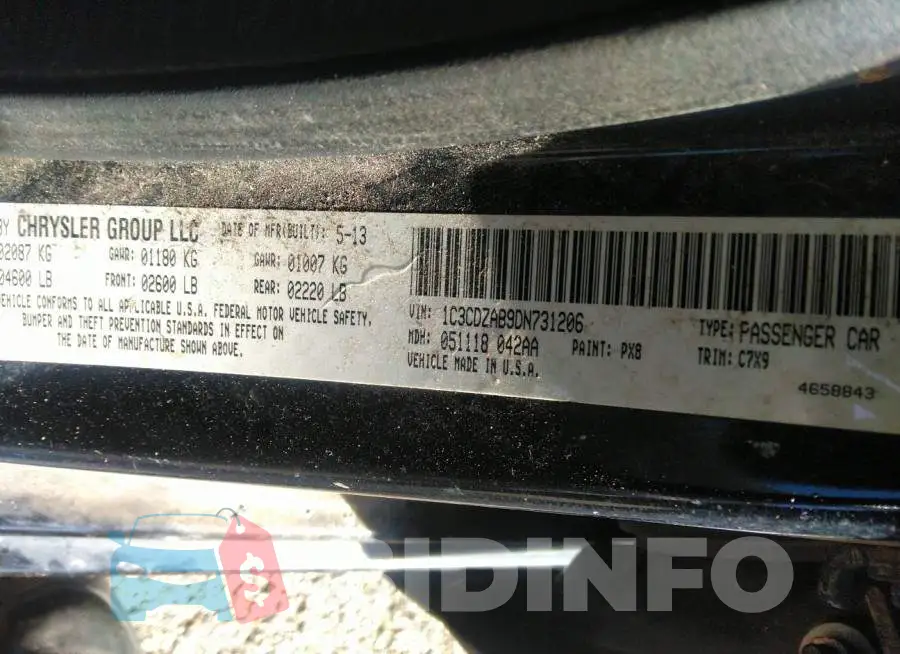 1C3CDZAB9DN731206 Photo# 9