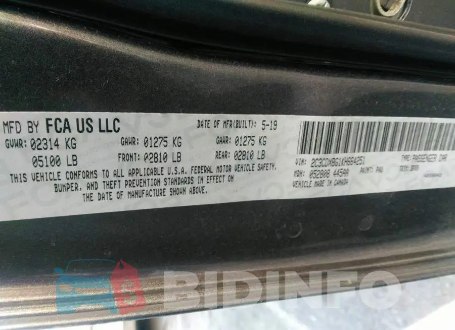 2C3CDXBG1KH664251 Photo# 9