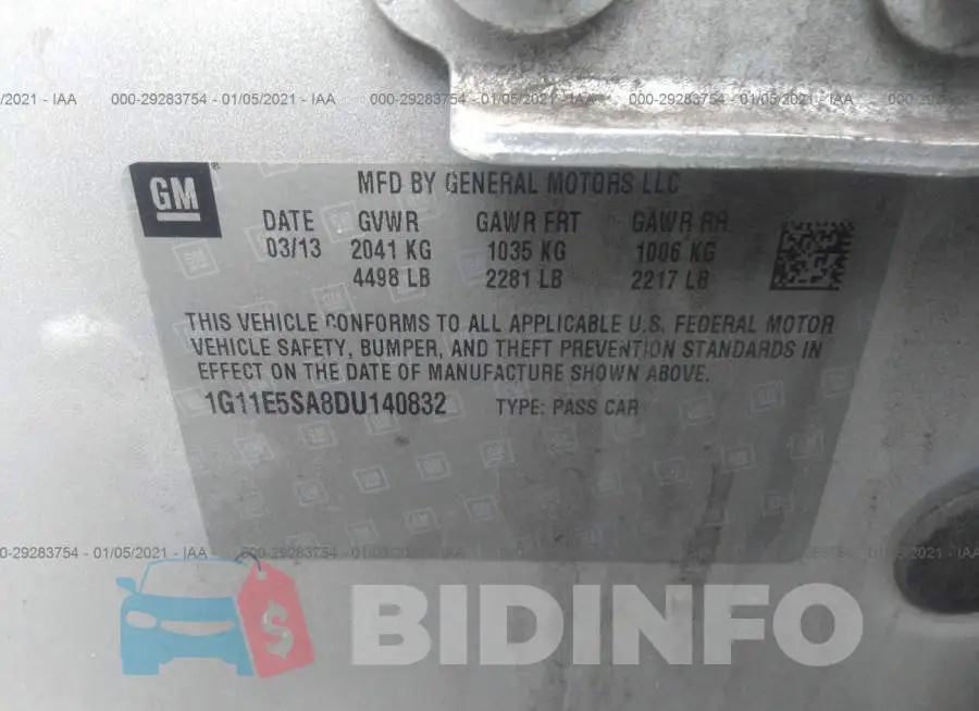 1G11E5SA8DU140832 Photo# 9