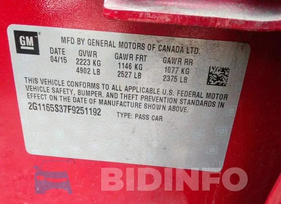 2G1165S37F9251192 Photo# 9