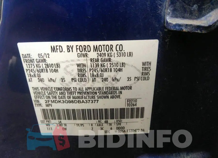 2FMDK3G98DBA37377 Photo# 9