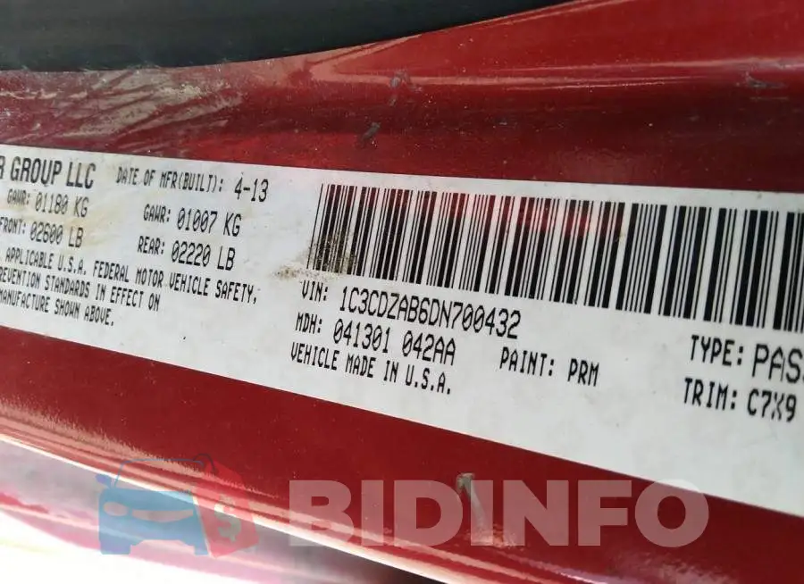 1C3CDZAB6DN700432 Photo# 9