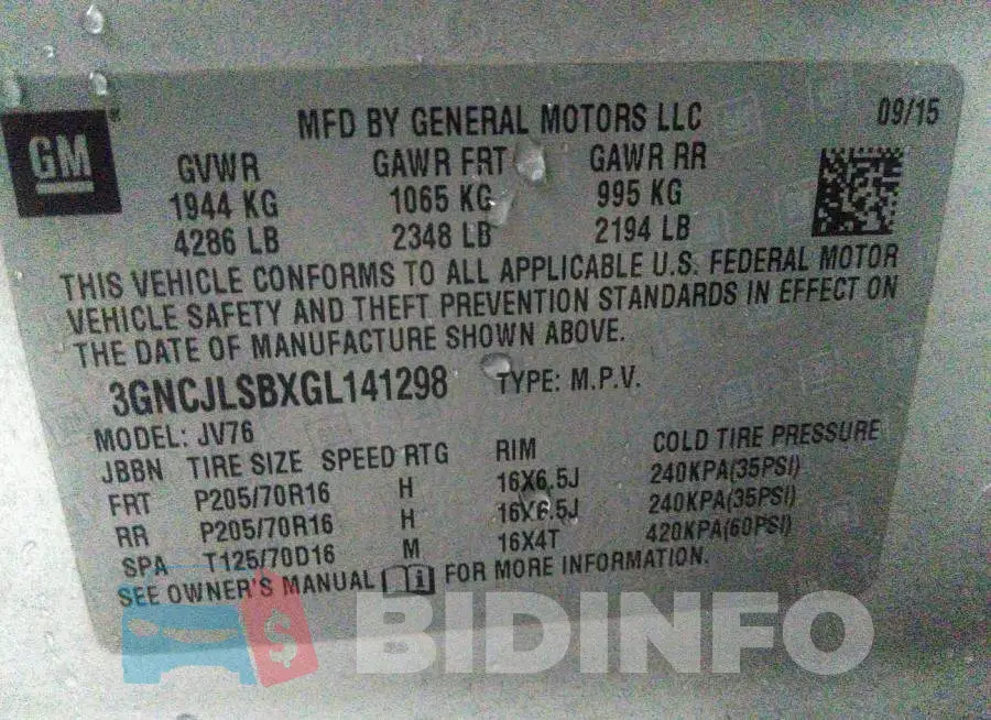 3GNCJLSBXGL141298 Photo# 9