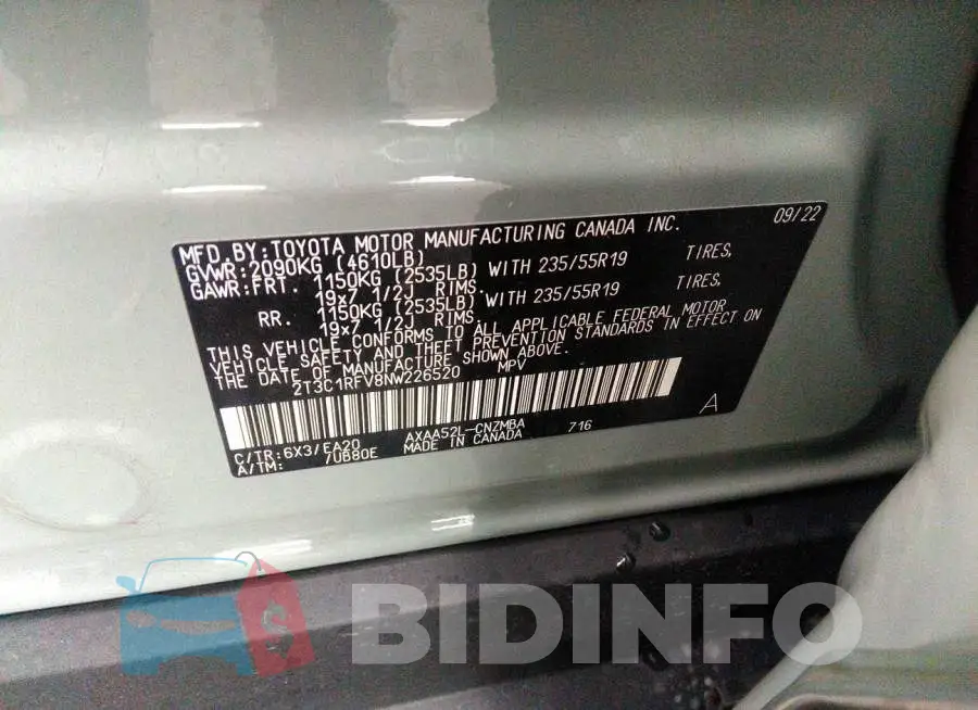2T3C1RFV8NW226520 Photo# 9