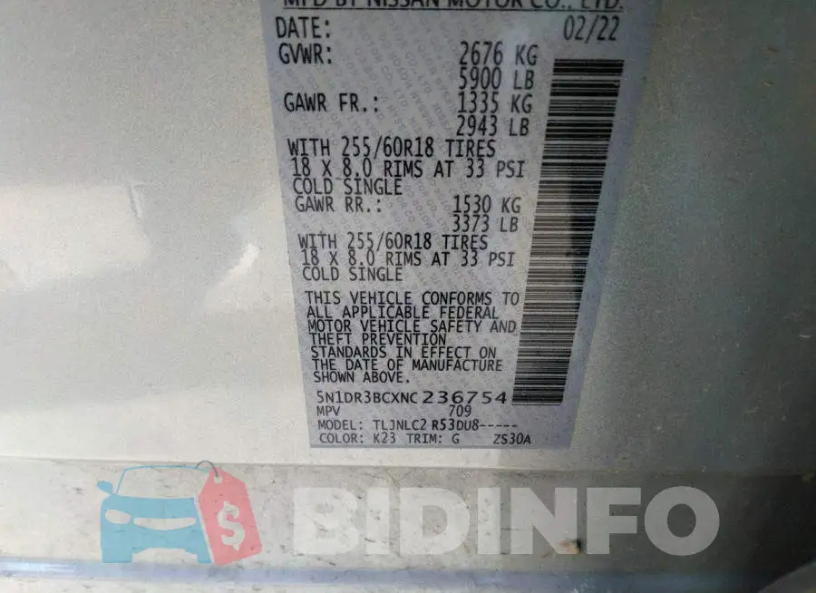 5N1DR3BCXNC236754 Photo# 9