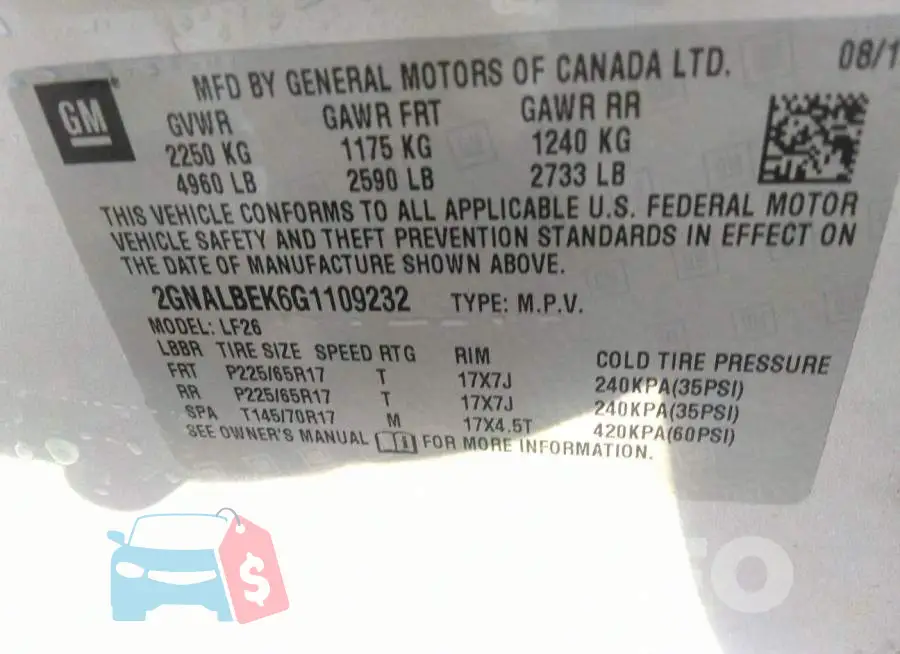 2GNALBEK6G1109232 Photo# 9