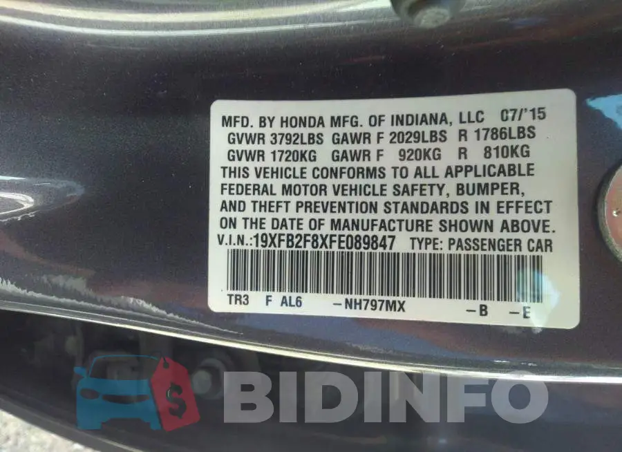 19XFB2F8XFE089847 Photo# 9