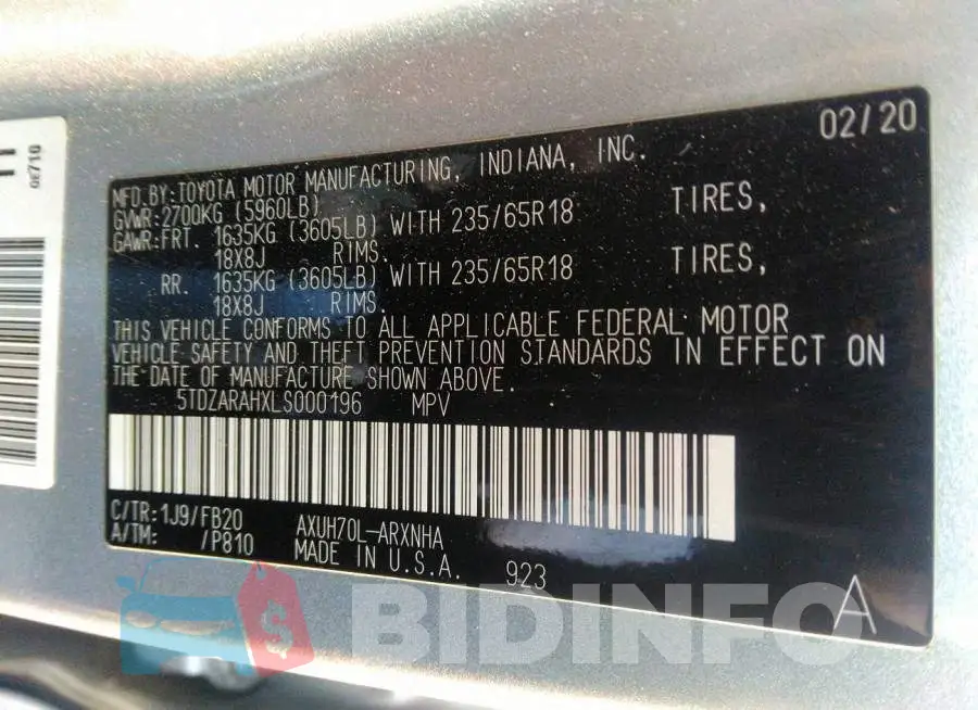 5TDZARAHXLS000196 Photo# 9