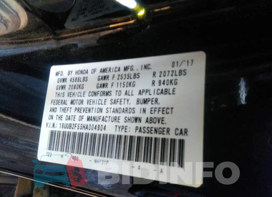 19UUB2F55HA004904 Photo# 9