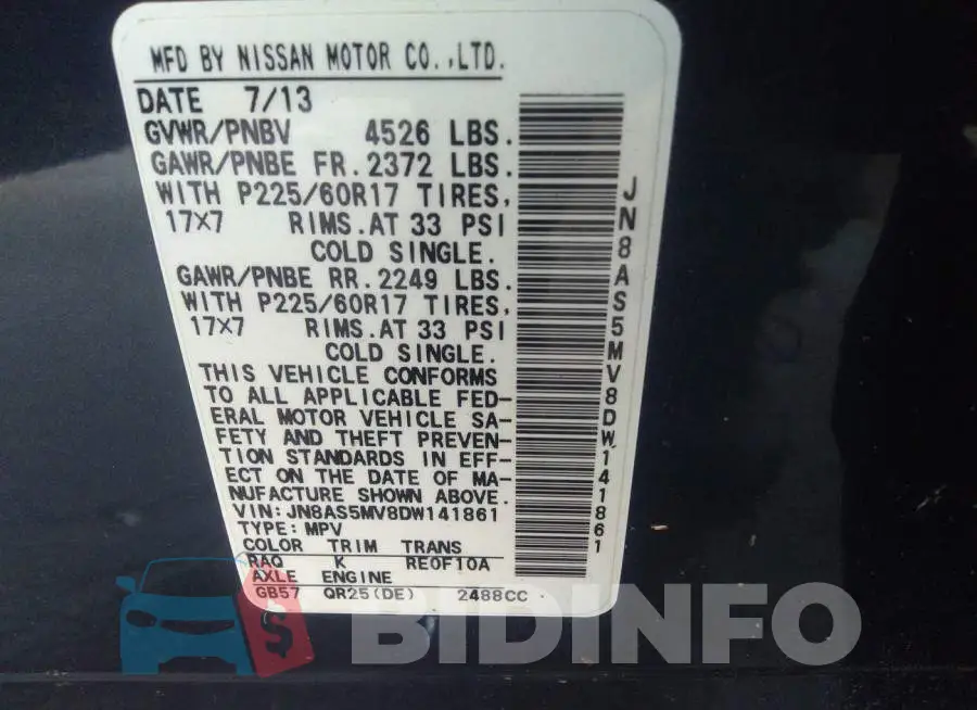 JN8AS5MV8DW141861 Photo# 9