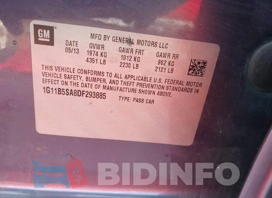 1G11B5SA8DF293885 Photo# 9