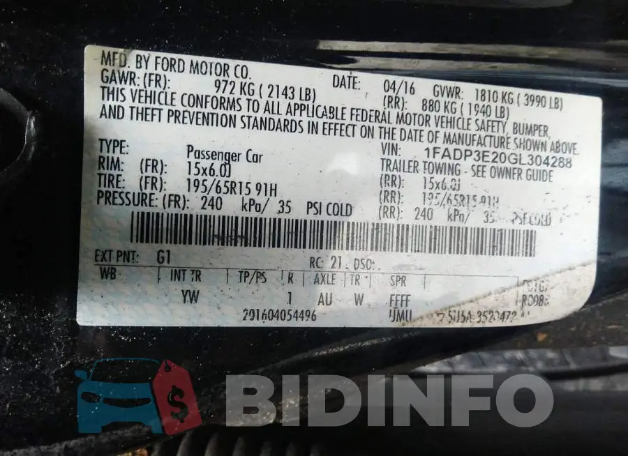 1FADP3E20GL304288 Photo# 9