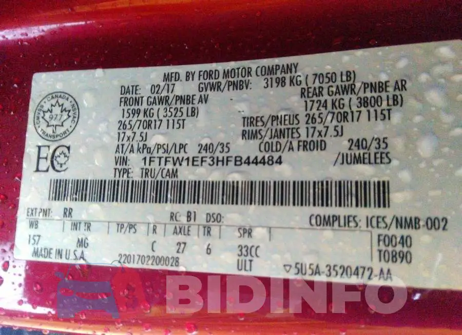 1FTFW1EF3HFB44484 Photo# 9
