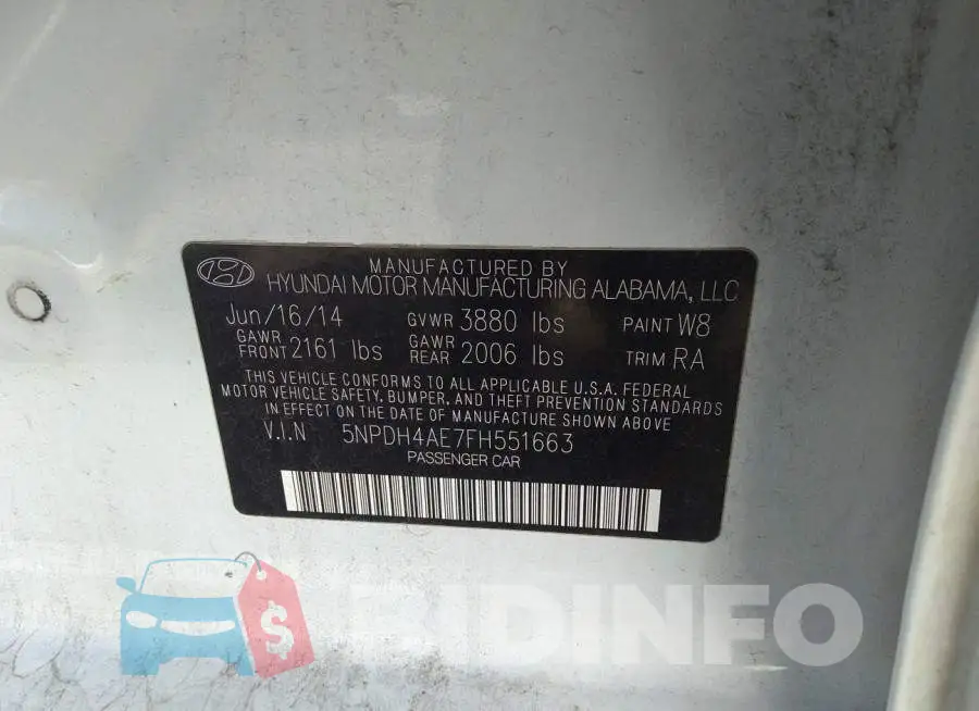 5NPDH4AE7FH551663 Photo# 9