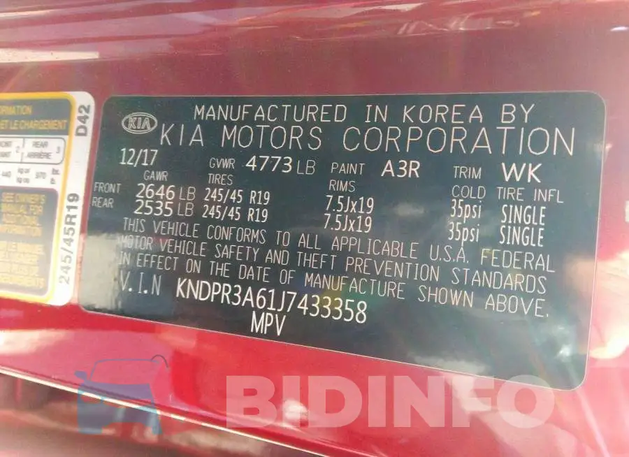 KNDPR3A61J7433358 Photo# 9