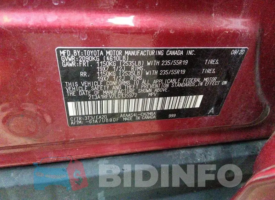 2T3A1RFV7LC135972 Photo# 9