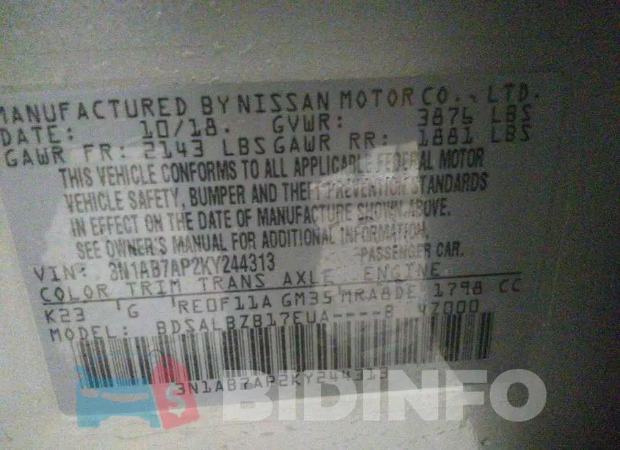 3N1AB7AP2KY244313 Photo# 9