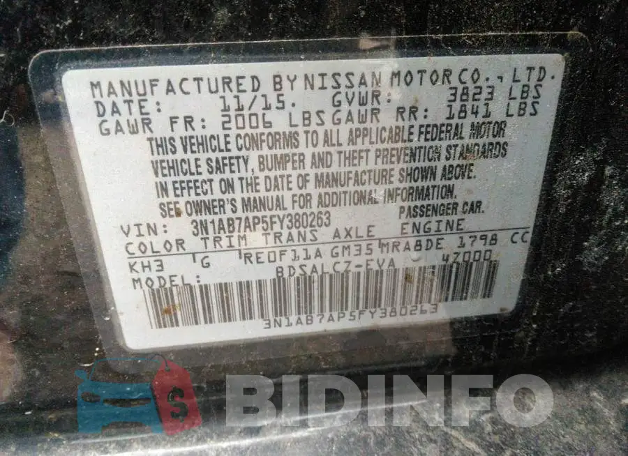 3N1AB7AP5FY380263 Photo# 9