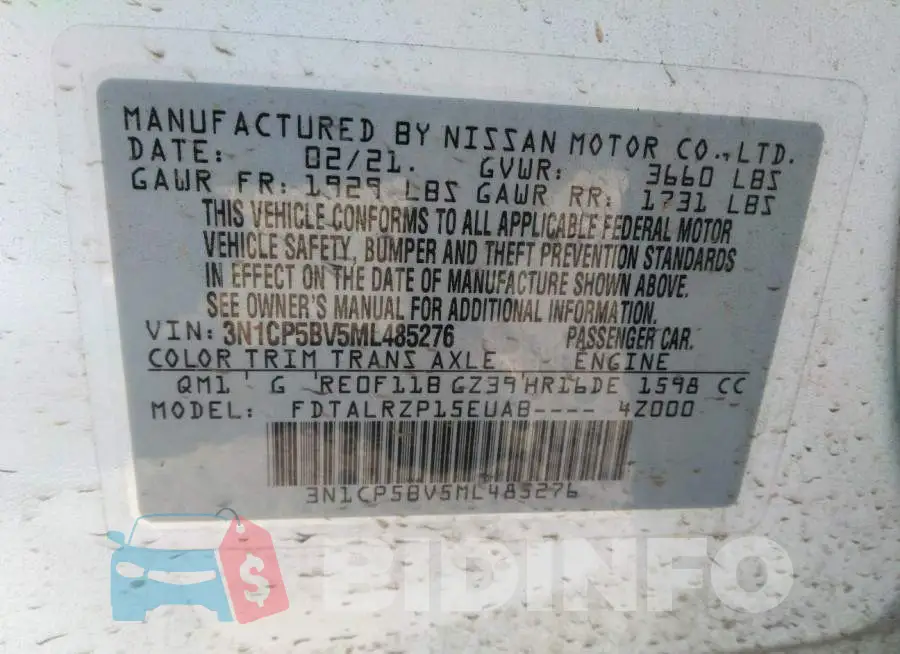 3N1CP5BV5ML485276 Photo# 9