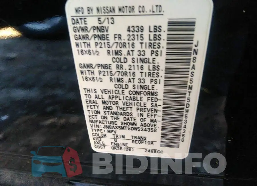JN8AS5MT5DW534358 Photo# 9