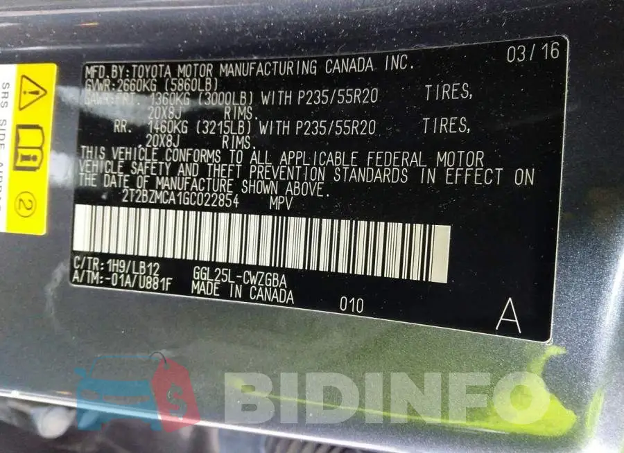 2T2BZMCA1GC022854 Photo# 9
