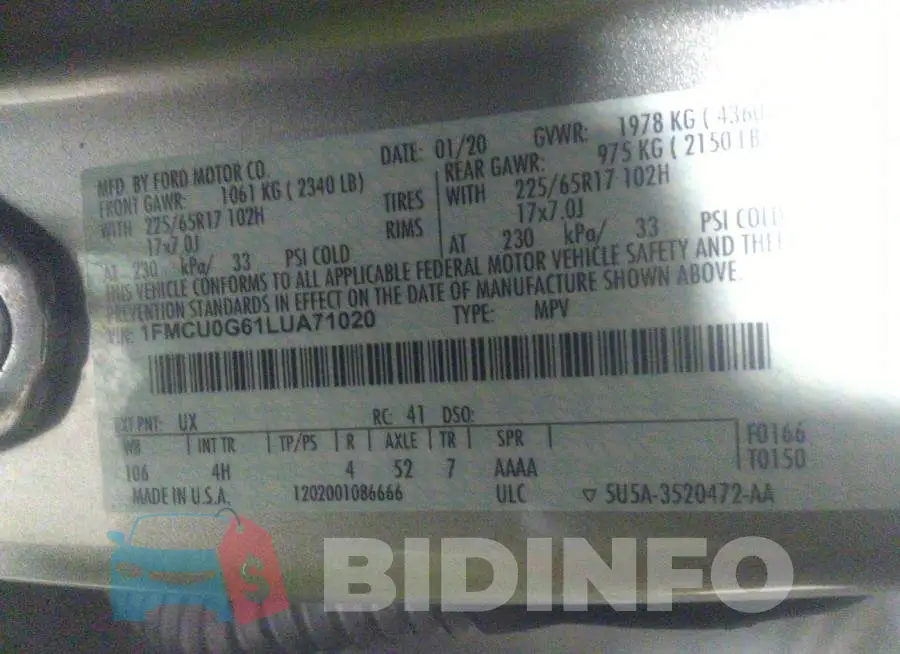 1FMCU0G61LUA71020 Photo# 9