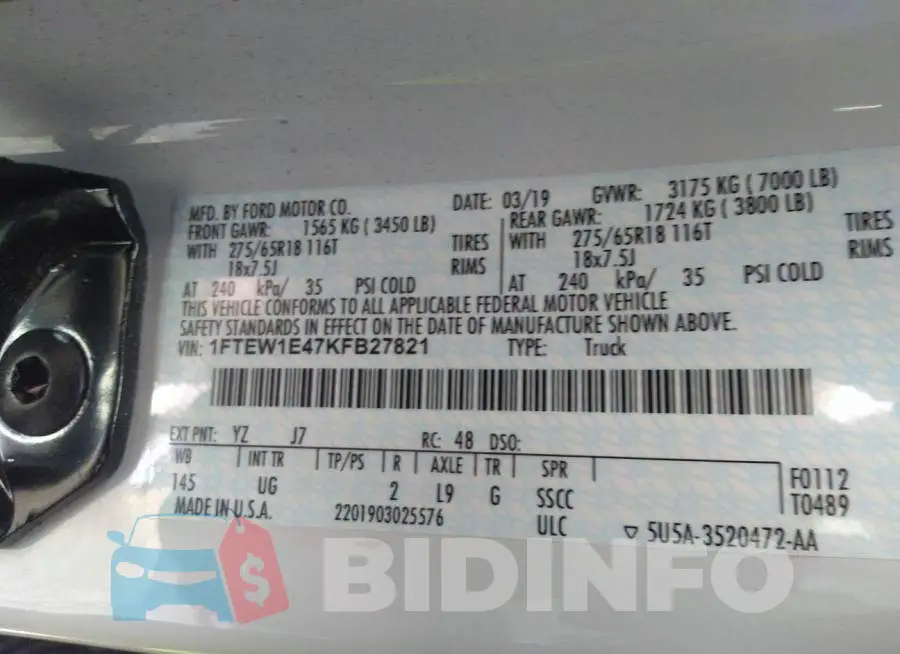 1FTEW1E47KFB27821 Photo# 9