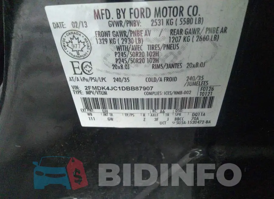 2FMDK4JC1DBB87907 Photo# 9
