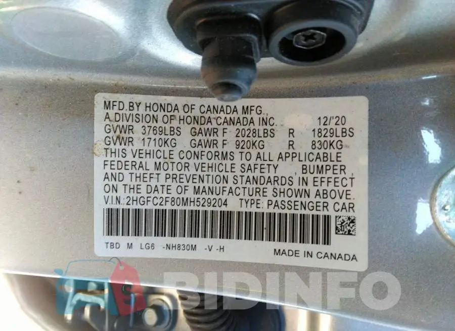 2HGFC2F80MH529204 Photo# 9