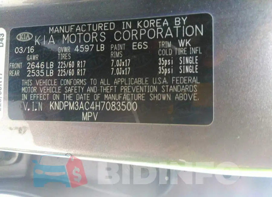 KNDPM3AC4H7083500 Photo# 9