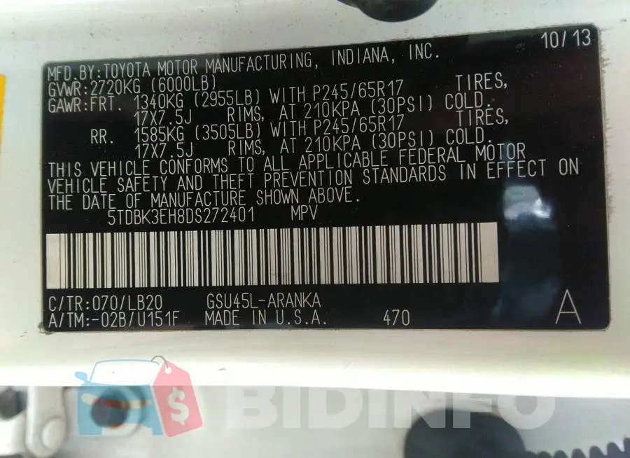 5TDBK3EH8DS272401 Photo# 9