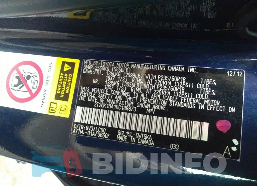 2T2BK1BA1DC188873 Photo# 9