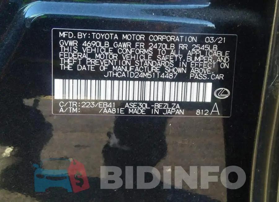 JTHCA1D24M5114487 Photo# 9