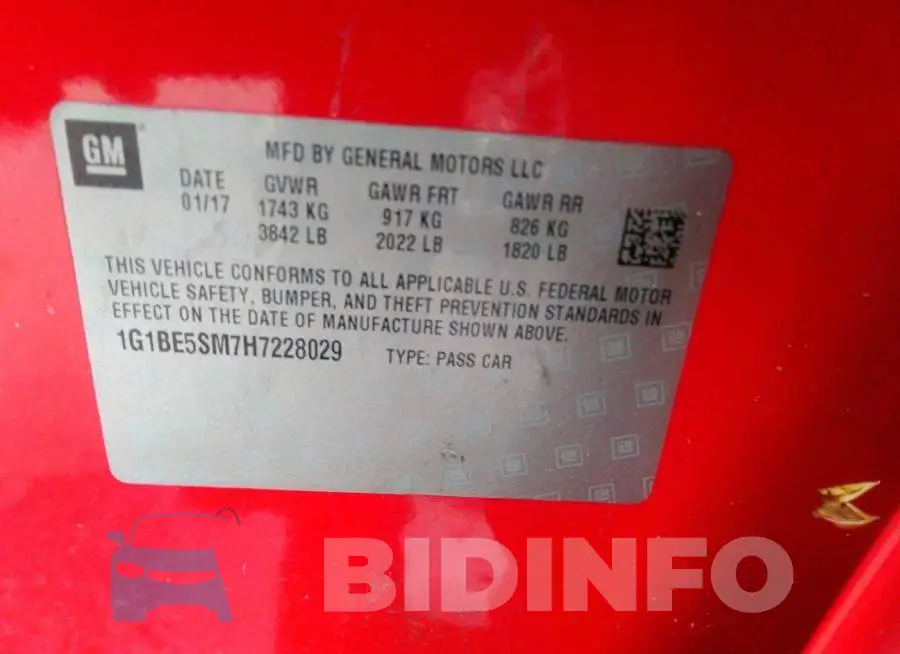 1G1BE5SM7H7228029 Photo# 9