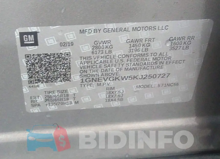 1GNEVGKW5KJ250727 Photo# 9