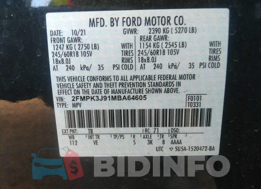 2FMPK3J91MBA64605 Photo# 9