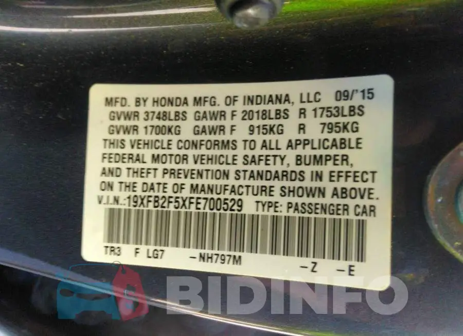 19XFB2F5XFE700529 Photo# 9